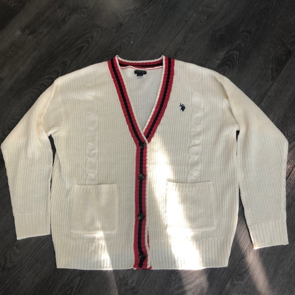Classic U.S. polo assn. unisex Striped Cable Knit Cardigan size large - Picture 2 of 10